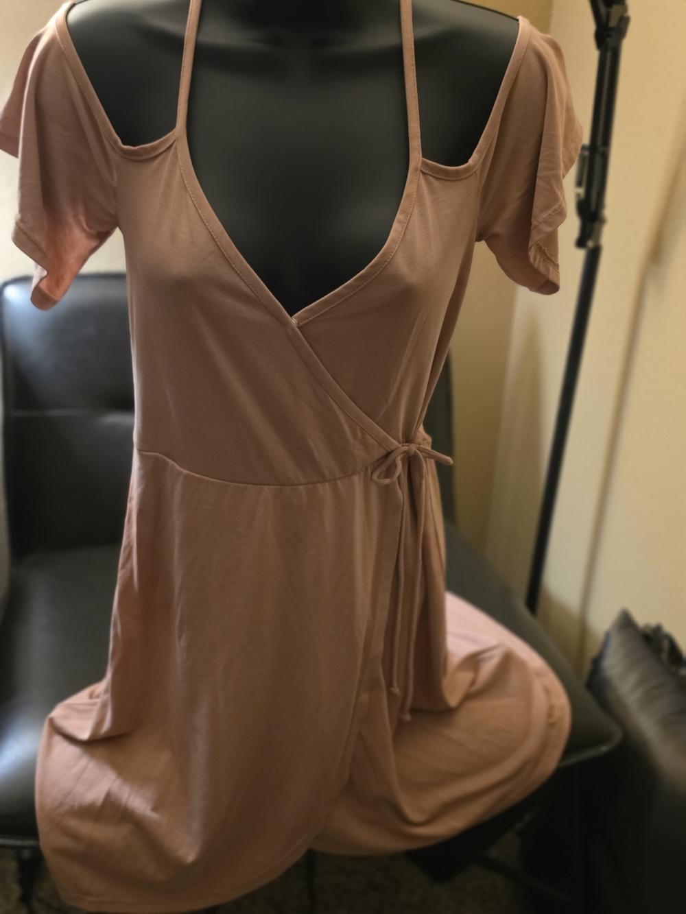 GB Wrap Front Cold-Shoulder Dress in Dusty Rose Size XS